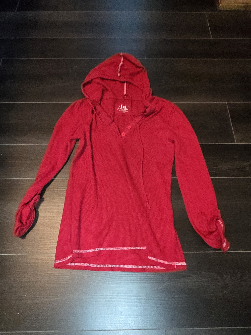 Lei Vintage Y2K Red Thermal Waffle Knit Hoodie Top Junior XL